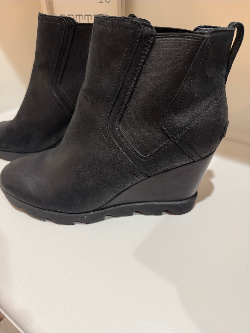 Sorel Black Suede Wedge Ankle Booties